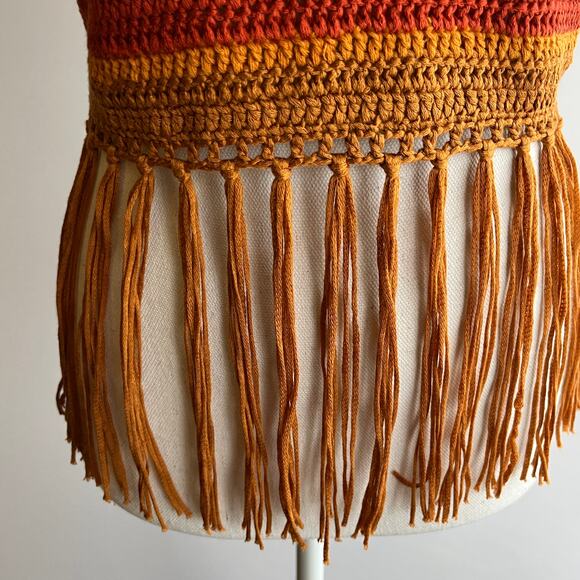 Festival Crochet Fringe Halter Top Coachella Boho Hippie Party Forever 21 M/L - Picture 4 of 9